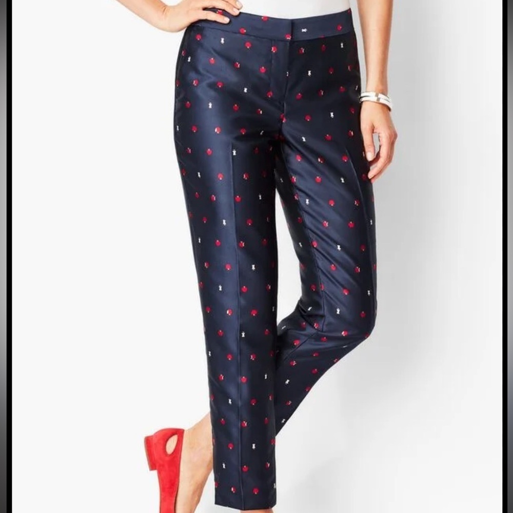 Talbots Navy Ankle Jacquard Apple Print Pants Size 16 Petite